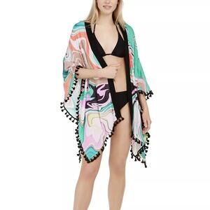Trina Turk Nazare Kimono Swim Cover-Up Multicolored Marble Pattern One Size